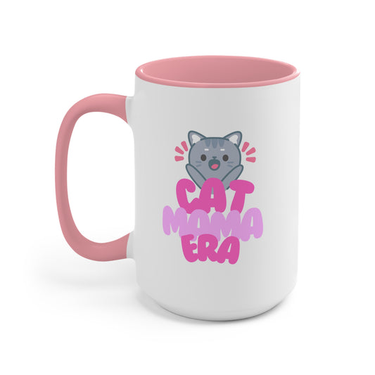 Cute Cat Mama Accent Mug - Perfect Gift for Cat Lovers, Cat Mom Mug, Coffee Cup, Adorable Pet Lover Present, Pink Handle Mug