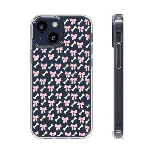 Cute Bow Pattern Clear Case for iPhone, Stylish Phone Cover, Pet Lover Gift, Dog Lover Accessory, Customizable iPhone Case