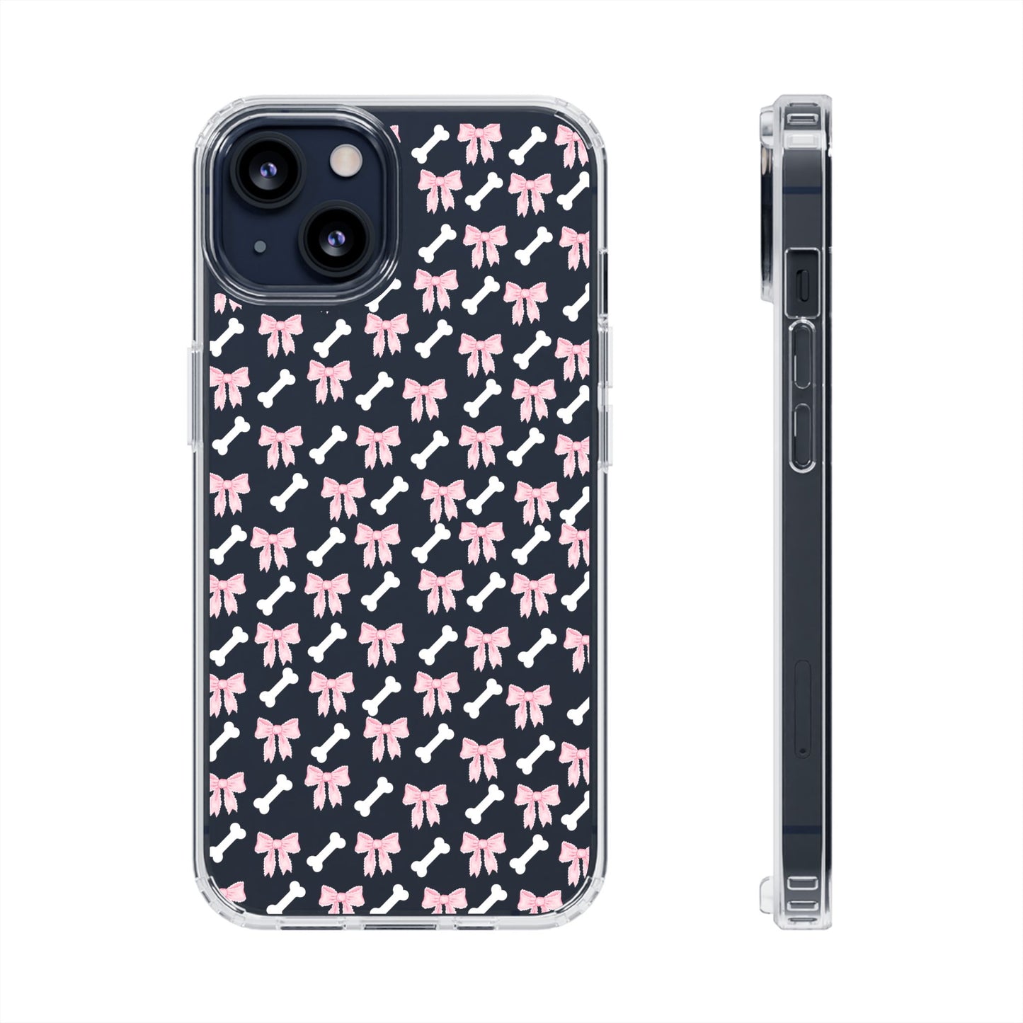 Cute Bow Pattern Clear Case for iPhone, Stylish Phone Cover, Pet Lover Gift, Dog Lover Accessory, Customizable iPhone Case