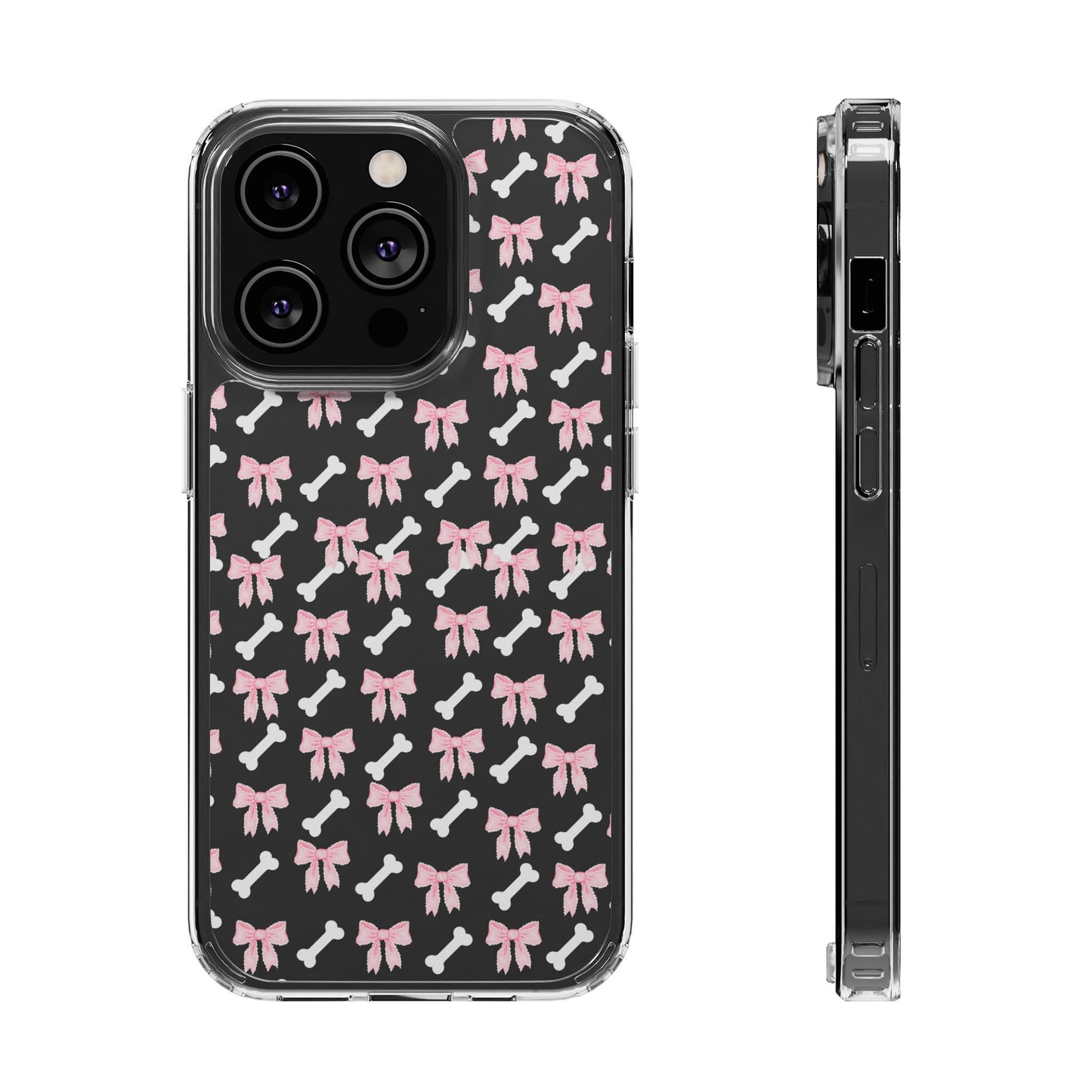 Cute Bow Pattern Clear Case for iPhone, Stylish Phone Cover, Pet Lover Gift, Dog Lover Accessory, Customizable iPhone Case
