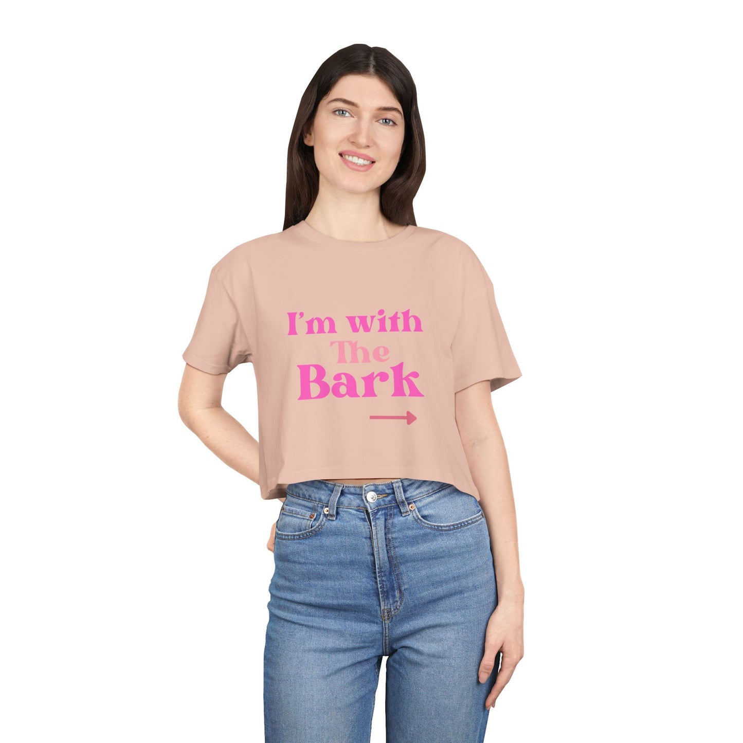 Playful Women's Crop Tee - "I'm with The Bark" - Pet Lover's Gift, Casual Wear, Dog Mom Tee, Funny Graphic Shirt, Birthday Present