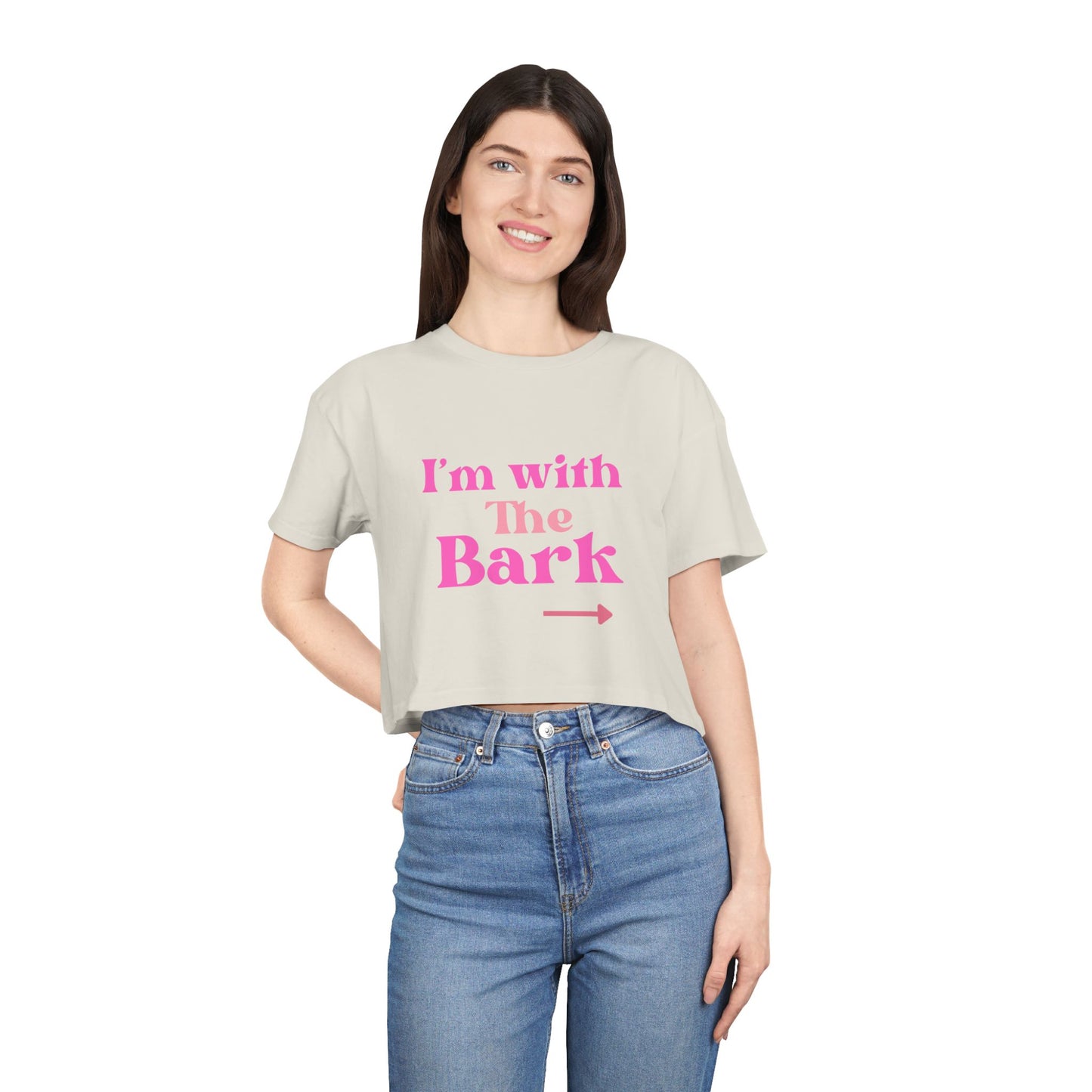 Playful Women's Crop Tee - "I'm with The Bark" - Pet Lover's Gift, Casual Wear, Dog Mom Tee, Funny Graphic Shirt, Birthday Present