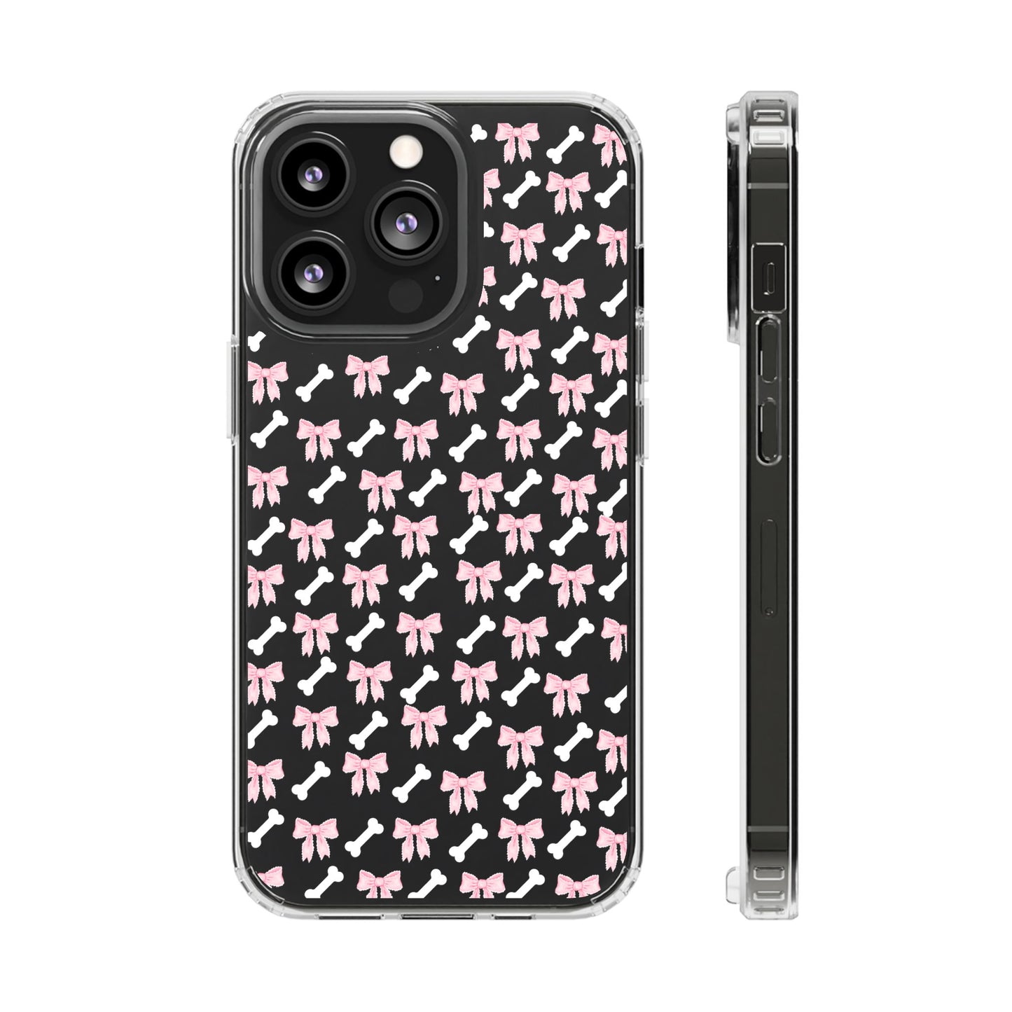 Cute Bow Pattern Clear Case for iPhone, Stylish Phone Cover, Pet Lover Gift, Dog Lover Accessory, Customizable iPhone Case