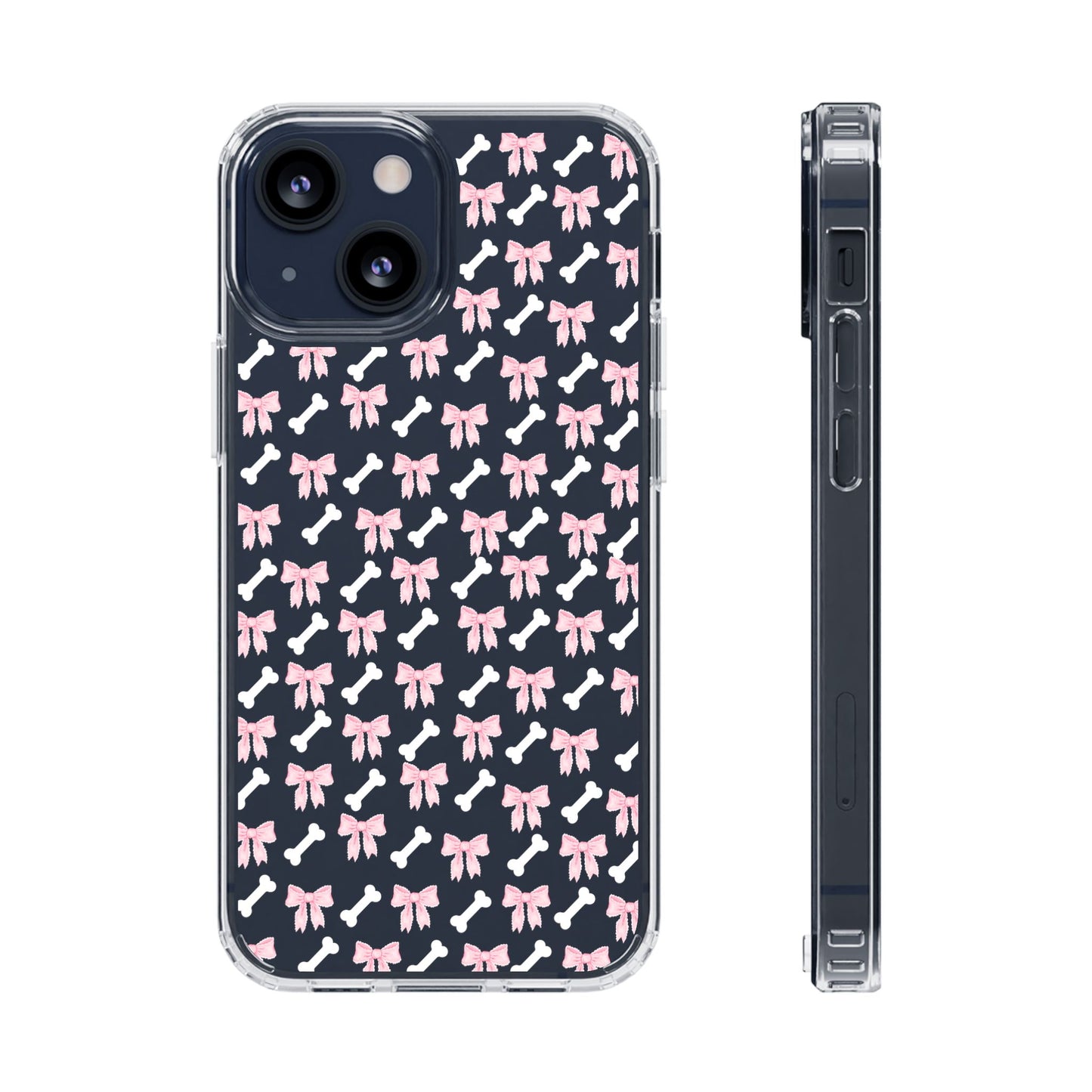 Cute Bow Pattern Clear Case for iPhone, Stylish Phone Cover, Pet Lover Gift, Dog Lover Accessory, Customizable iPhone Case
