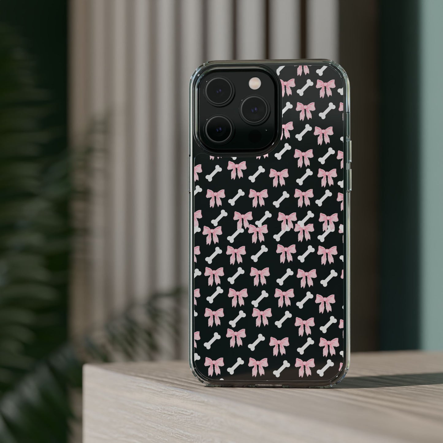 Cute Bow Pattern Clear Case for iPhone, Stylish Phone Cover, Pet Lover Gift, Dog Lover Accessory, Customizable iPhone Case