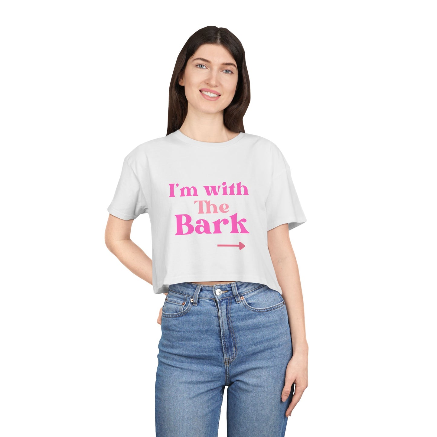 Playful Women's Crop Tee - "I'm with The Bark" - Pet Lover's Gift, Casual Wear, Dog Mom Tee, Funny Graphic Shirt, Birthday Present