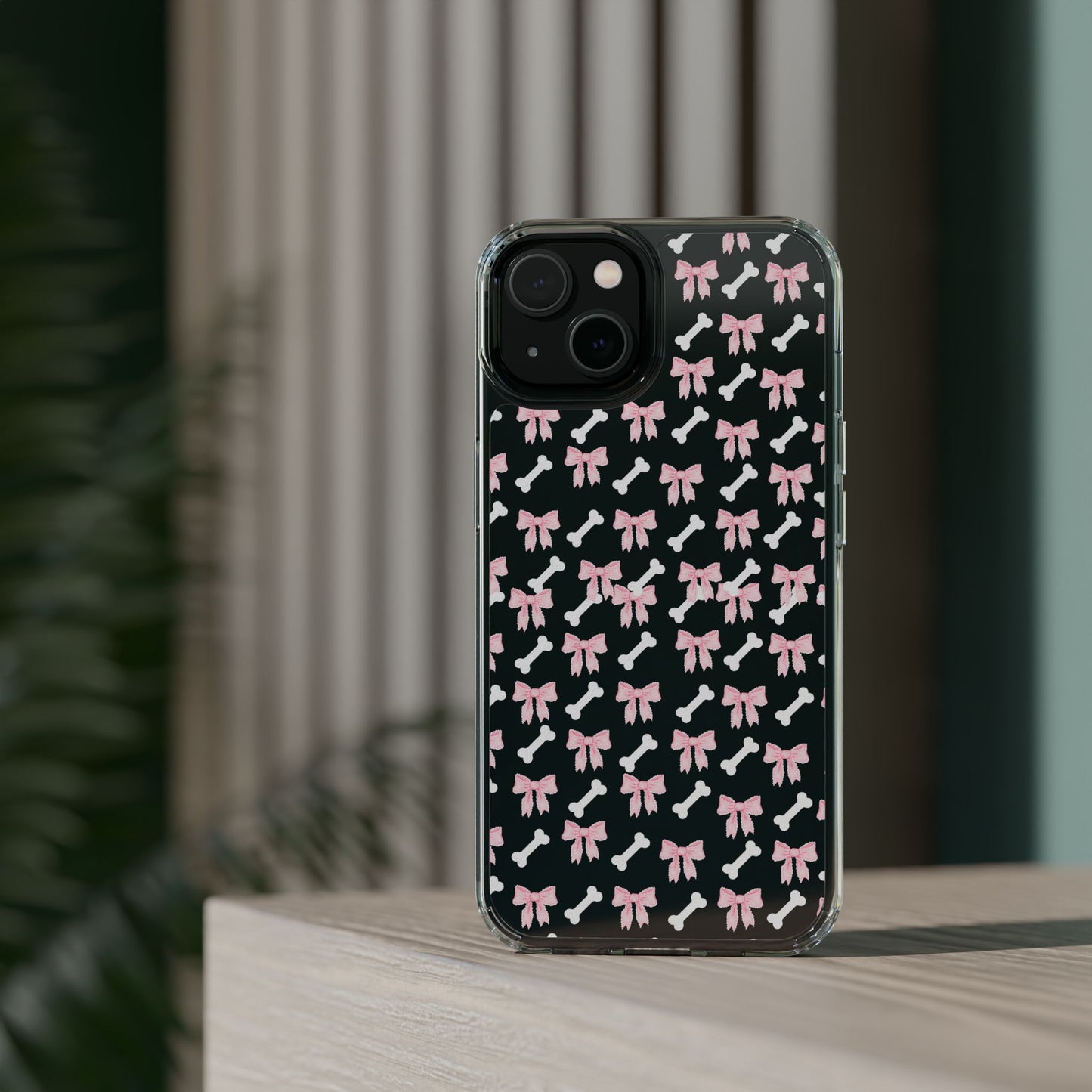 Cute Bow Pattern Clear Case for iPhone, Stylish Phone Cover, Pet Lover Gift, Dog Lover Accessory, Customizable iPhone Case