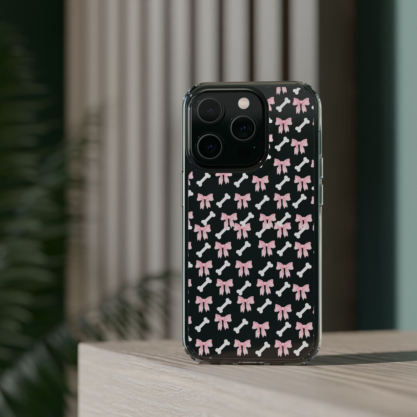 Cute Bow Pattern Clear Case for iPhone, Stylish Phone Cover, Pet Lover Gift, Dog Lover Accessory, Customizable iPhone Case
