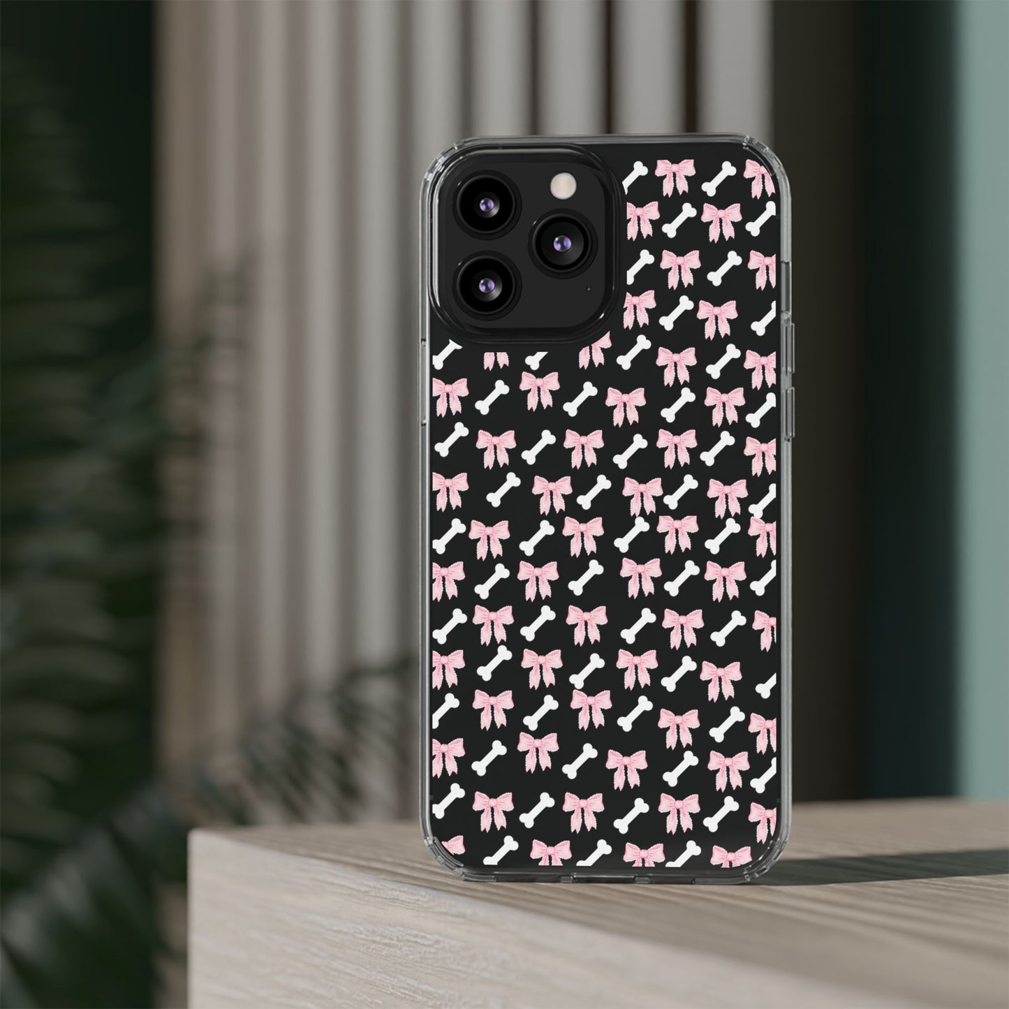 Cute Bow Pattern Clear Case for iPhone, Stylish Phone Cover, Pet Lover Gift, Dog Lover Accessory, Customizable iPhone Case