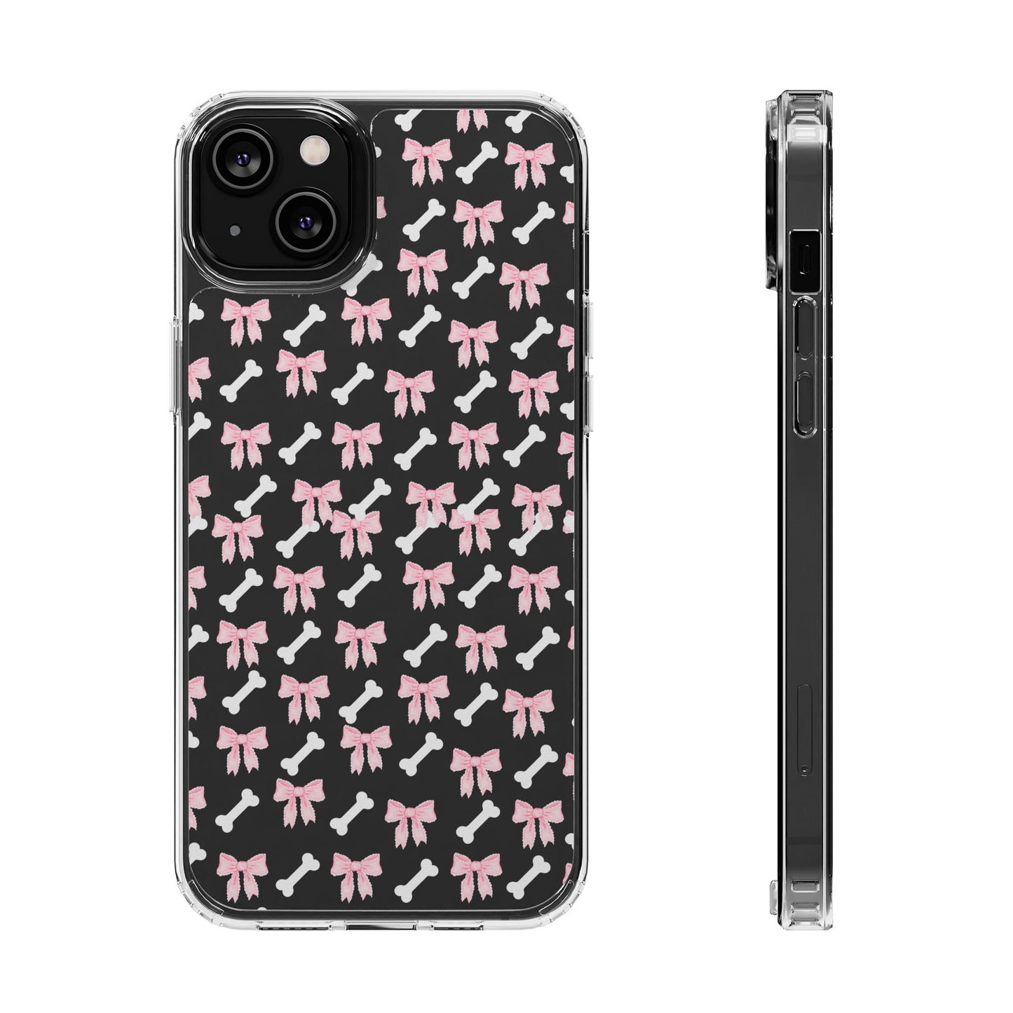 Cute Bow Pattern Clear Case for iPhone, Stylish Phone Cover, Pet Lover Gift, Dog Lover Accessory, Customizable iPhone Case