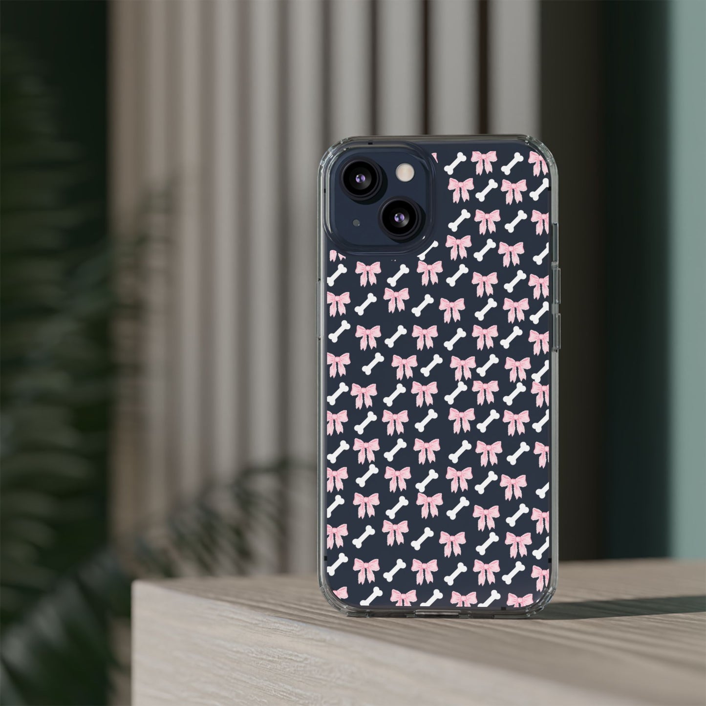 Cute Bow Pattern Clear Case for iPhone, Stylish Phone Cover, Pet Lover Gift, Dog Lover Accessory, Customizable iPhone Case