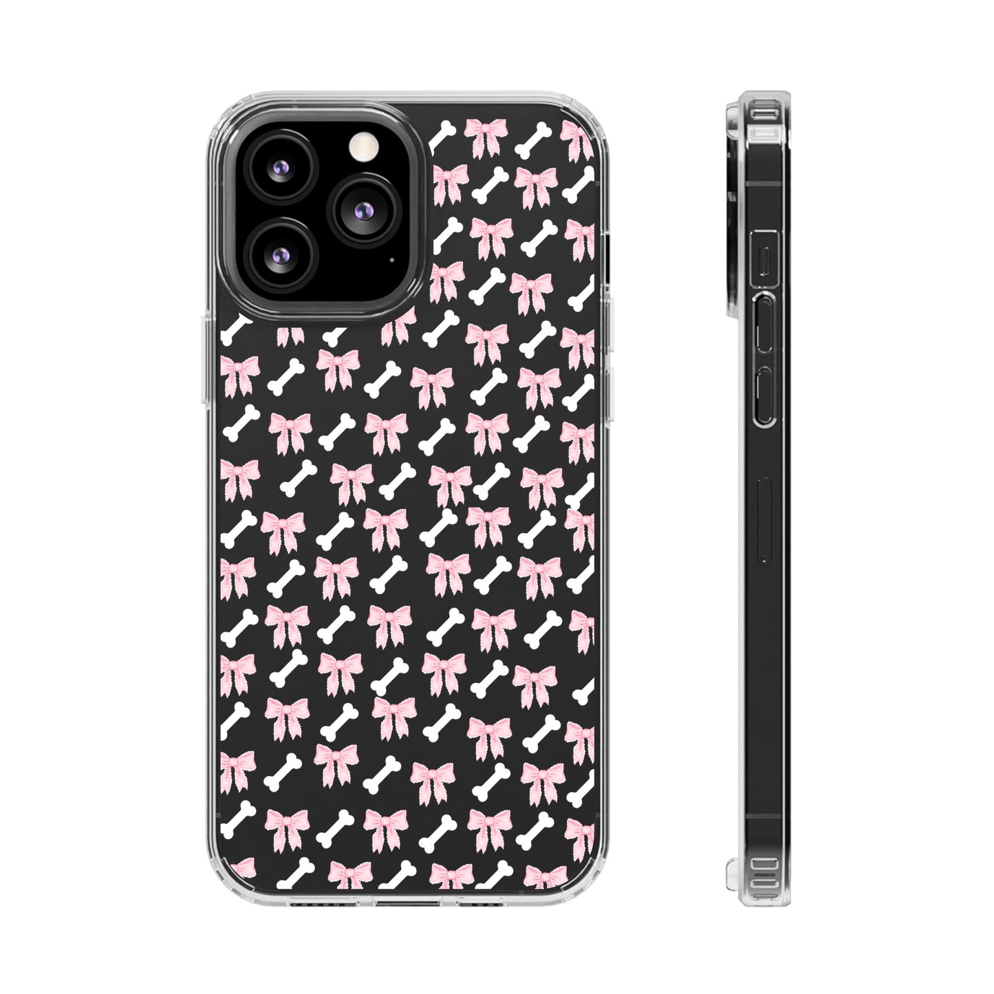 Cute Bow Pattern Clear Case for iPhone, Stylish Phone Cover, Pet Lover Gift, Dog Lover Accessory, Customizable iPhone Case