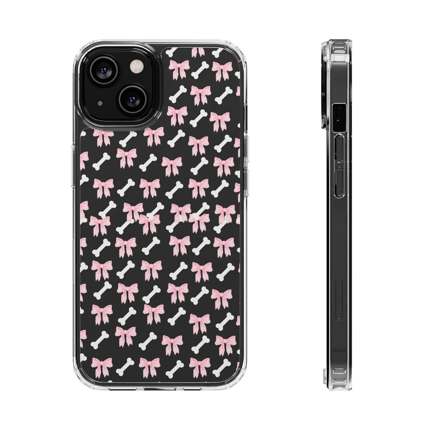 Cute Bow Pattern Clear Case for iPhone, Stylish Phone Cover, Pet Lover Gift, Dog Lover Accessory, Customizable iPhone Case