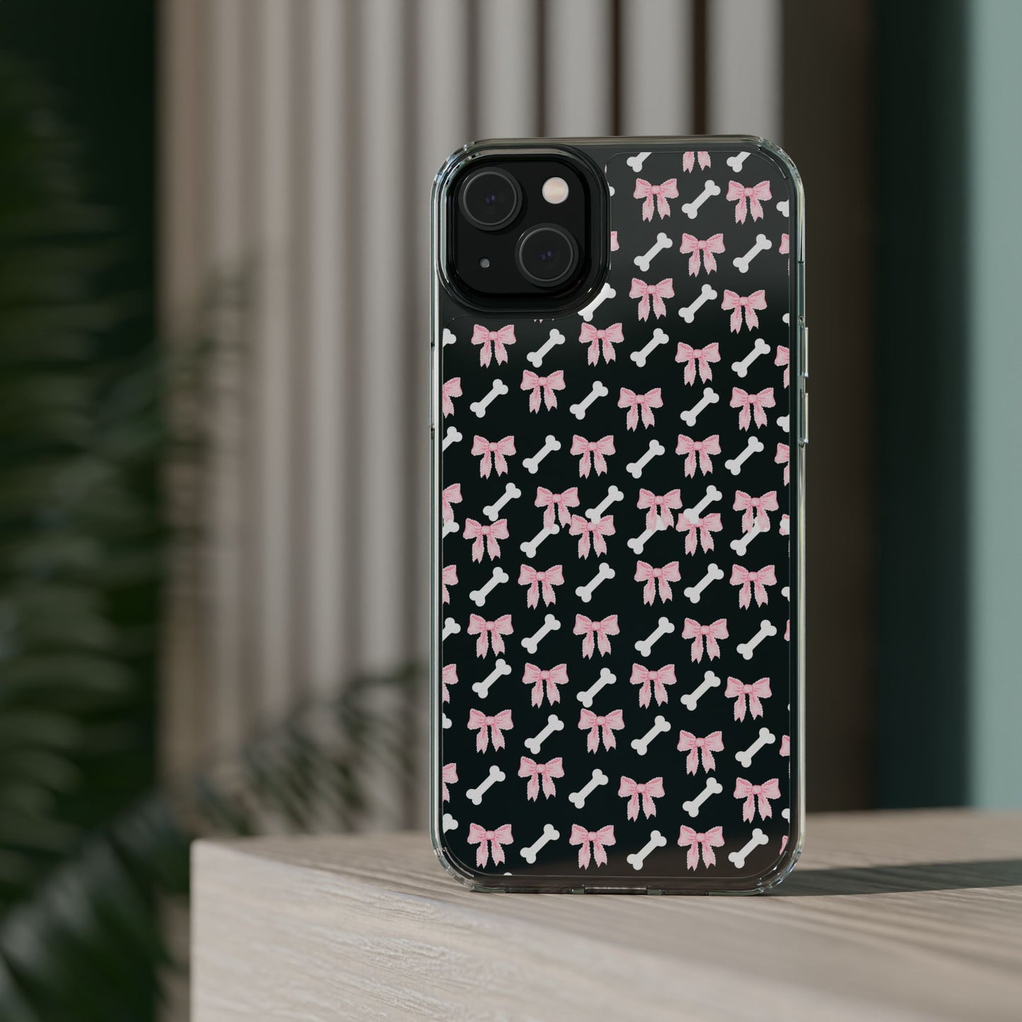 Cute Bow Pattern Clear Case for iPhone, Stylish Phone Cover, Pet Lover Gift, Dog Lover Accessory, Customizable iPhone Case