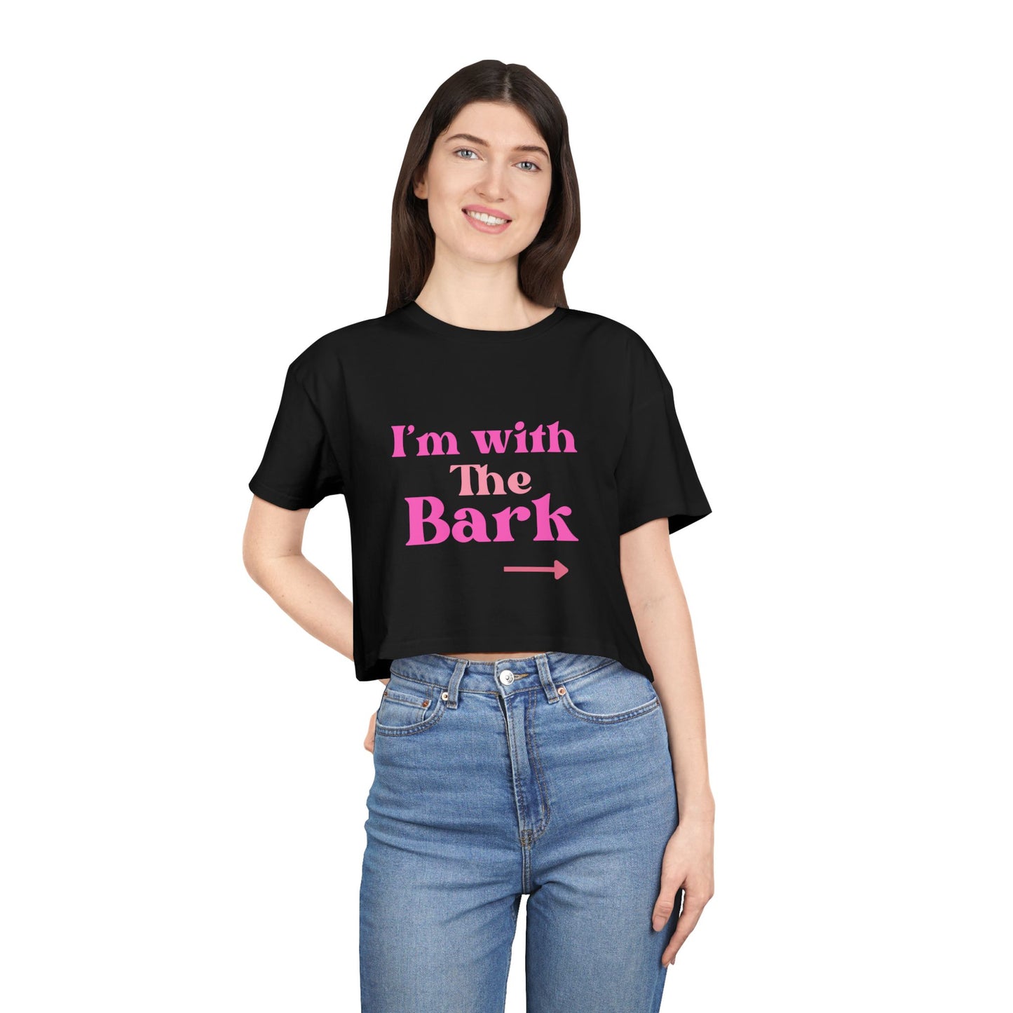 Playful Women's Crop Tee - "I'm with The Bark" - Pet Lover's Gift, Casual Wear, Dog Mom Tee, Funny Graphic Shirt, Birthday Present