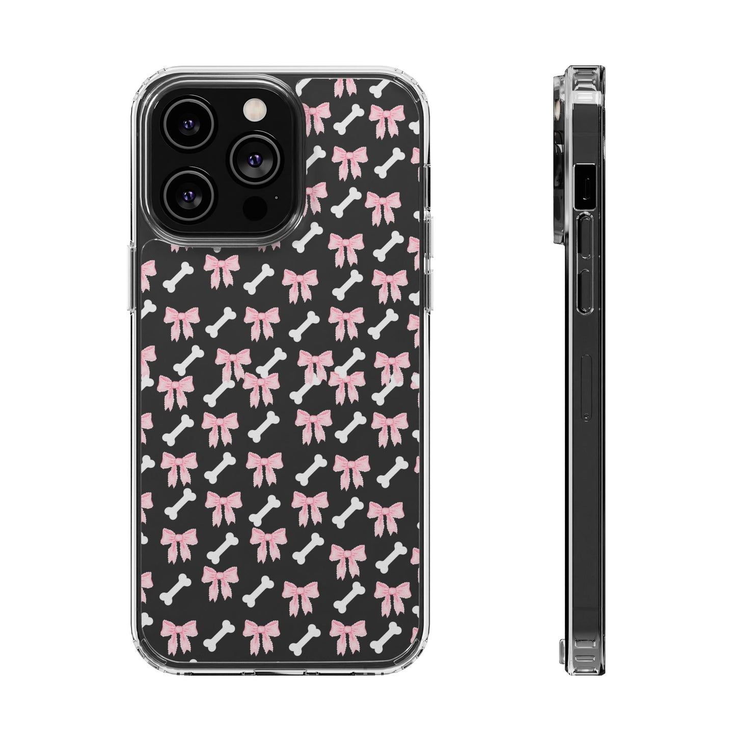 Cute Bow Pattern Clear Case for iPhone, Stylish Phone Cover, Pet Lover Gift, Dog Lover Accessory, Customizable iPhone Case