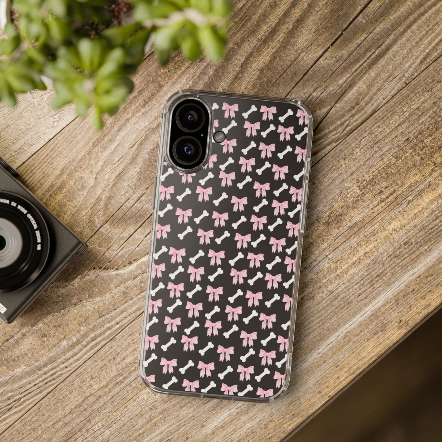 Cute Bow Pattern Clear Case for iPhone, Stylish Phone Cover, Pet Lover Gift, Dog Lover Accessory, Customizable iPhone Case