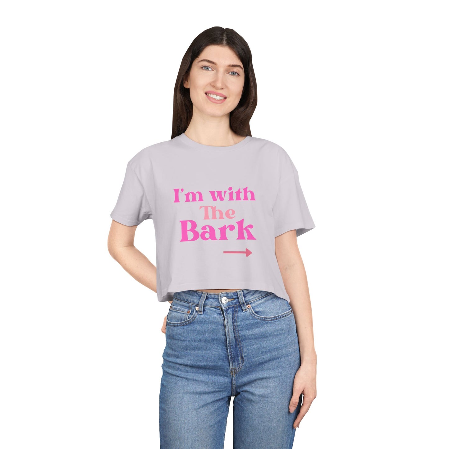 Playful Women's Crop Tee - "I'm with The Bark" - Pet Lover's Gift, Casual Wear, Dog Mom Tee, Funny Graphic Shirt, Birthday Present